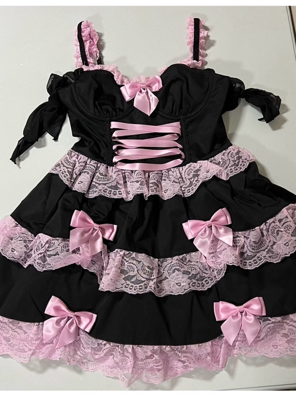 Dolls Kill x Widow Black Pink Bow Bows Lace Ruffle Mini Dress Size XS 🎀✨ #dress